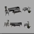 Modern Sofa Coffee Table Set with Armchair Table Lamp and Flower Vase in Living Room