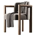 Modern Solid Wood Frame Cozy Upholstered Dining Armchair With Stylish Geometric Pattern Decorative Throw Blanket