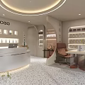 Modern Beauty Hair Salon Interior With Stylish Reception Desk And Product Shelves