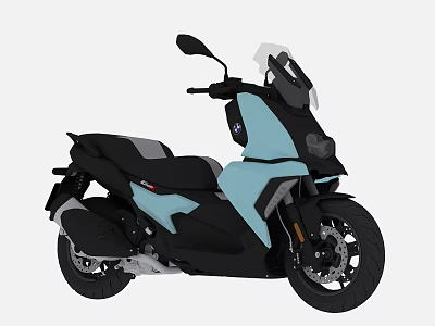 Stylish Modern Black and Light Blue Scooter with Windshield and Comfortable Seat 3d model