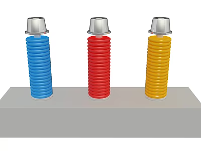 Colorful Building Blocks Featuring Blue Red Yellow with Silver Tops on Gray Base 3d model