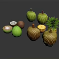 Fresh Tropical Fruits Featuring Whole And Cut Coconuts Jackfruits And Pineapples