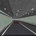 Modern Road Infrastructure Tunnel with Two Way Traffic Lanes Moving Vehicles and Lighting Systems