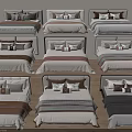 Different Double Bed Styles With Colorful Bedding Sets And Decorative Pillows 3d model