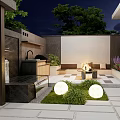 Courtyard Garden Design With Paved Area Wooden Deck Green Plants And Seating Space