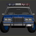 Blue And White Police Car With Flashing Lights Badge And POLICE Lettering