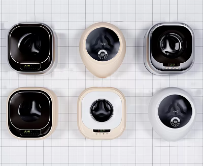 Modern Home Washing Machines With Sleek Design Various Colors And Digital Panels 3d model