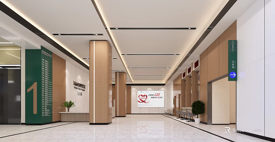 Modern Hospital Outpatient Clinic Lobby Interior With Spacious Area And Decor 3d model 
