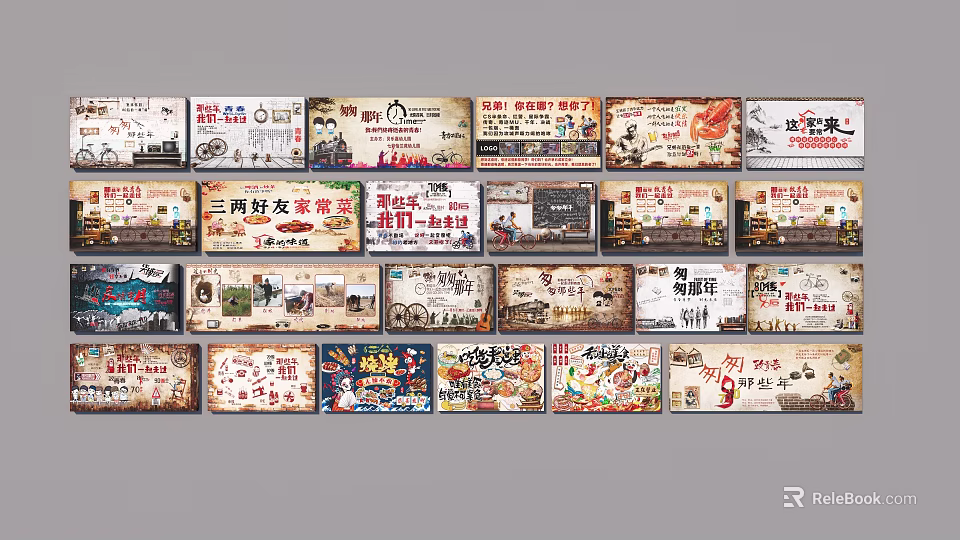 Bedroom Accent Wall Featuring Vintage Themed Posters 3d model 