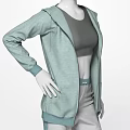 Two Models Wearing Light Green Zip Up Hoodies And Gray Track Pants With Stripes