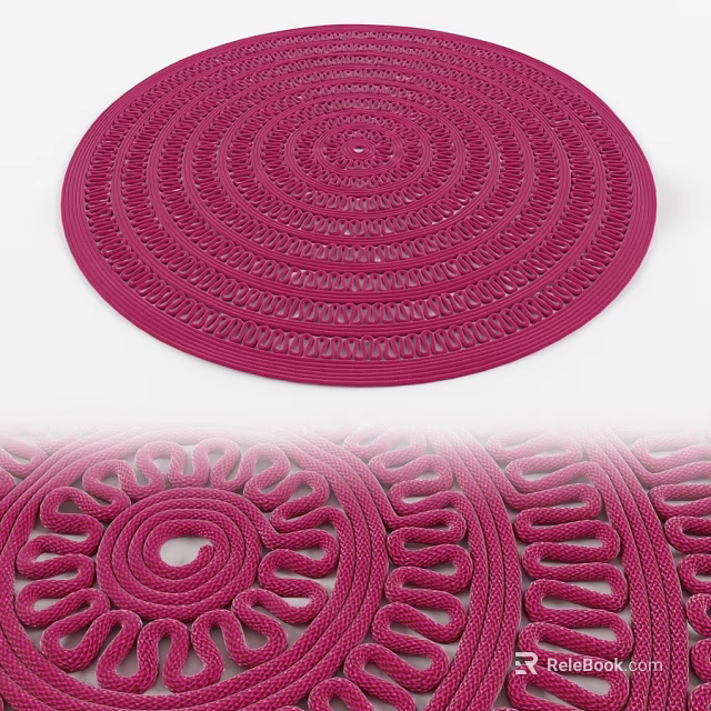 Pink Round Rug With Intricate Spiral Woven Design For Home Decor 3d model 