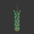 Wooden Weapon With Green Snake Pattern And Decorative Accents