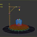 Wooden Pole With Hanging Lantern Over Yellow Barrel On Green Grass Circular Platform