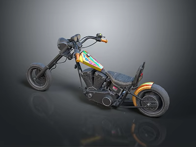 Vintage Custom Motorcycle With Colorful Painted Tank Black Leather Seat And Chrome Wheels 3d model