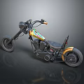 Vintage Custom Motorcycle With Colorful Painted Tank Black Leather Seat And Chrome Wheels