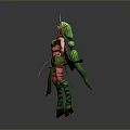 Fantasy Female Elf Character With Green Skin And Scythe Weapon