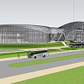 Contemporary Architectural Landmark With Curved Roof Glass Facade And Green Surroundings