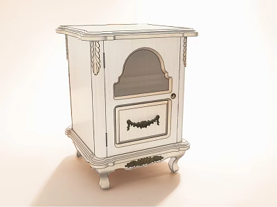White Classical Decorative Cabinet With Arched Glass Panel And Carved Details 3d model