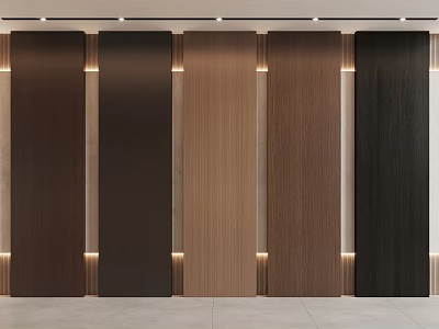 Modern Interior Wall Panels With Various Wooden Finishes And Ambient Lighting Accents 3d model