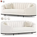 Modern Beige Sofa With Ribbed Back Cushions Black Legs And Fabric Swatches