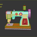 Colorful Toy Sewing Machine With Blue Yellow Body Orange Base Green Spool And Red Buttons