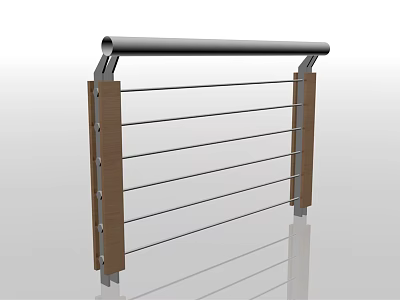 Sleek Modern Railing Design with Wooden Posts and Metal Horizontal Rails 3d model