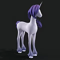 White Unicorn Toy With Purple Curly Mane Tail And Blue Marking