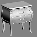 Elegant White Bedside Table With Two Drawers Decorative Handles And Carved Legs
