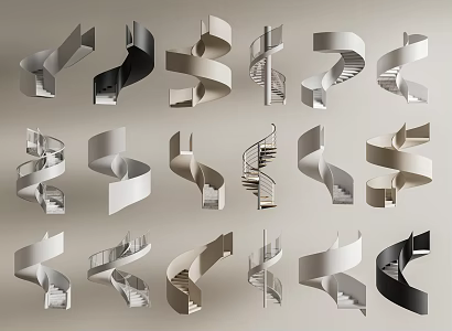 modern revolving staircase handrail staircase arc staircase indoor staircase 3d model