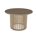 Round Wooden Coffee Table With Natural Woven Rattan Base For Modern Living Room