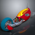 Futuristic Motorcycle With Streamlined Red Body Blue Wheel And Transparent Yellow Section