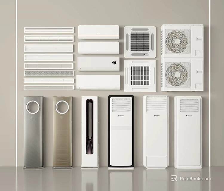 Different Styles of Air Conditioners and Fans in Various Modern Designs Collection 3d model 