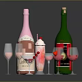 Elegant Rose And Red Wine Bottles With Wine Glasses Dessert And Strawberries On Black Background