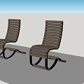 Two Wooden Striped Lounge Chairs with Metal Frame for Outdoor Use