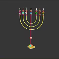 Traditional Golden Menorah Candelabra With Nine Branches And Red Gemstone Base