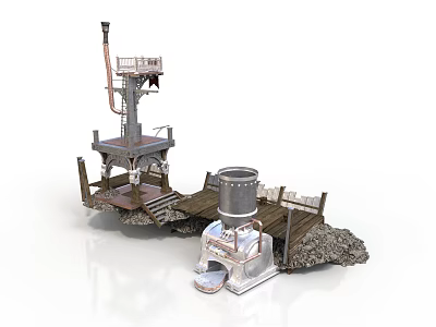 Industrial Equipment Installation With Tower Structure Cylindrical Container Platform Ladder And Base 3d model