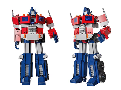 Building Blocks Robot Construction With Red Blue White Color And Movable Arms Legs Wheels 3d model