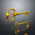Pair Of Ornate Golden Keys With Metallic Shine And Intricate Design