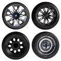 Four Different Car Tires Featuring Various Stylish Rim Designs And Patterns