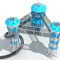 Fun Interactive Modern Playground Equipment with Blue Towers Slides and Net Structures 3d model
