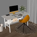 Modern Desk and Chair Combination Adult Desk and Chair Study Desk and Chair Round Carpet Apple Computer Combination 3d model