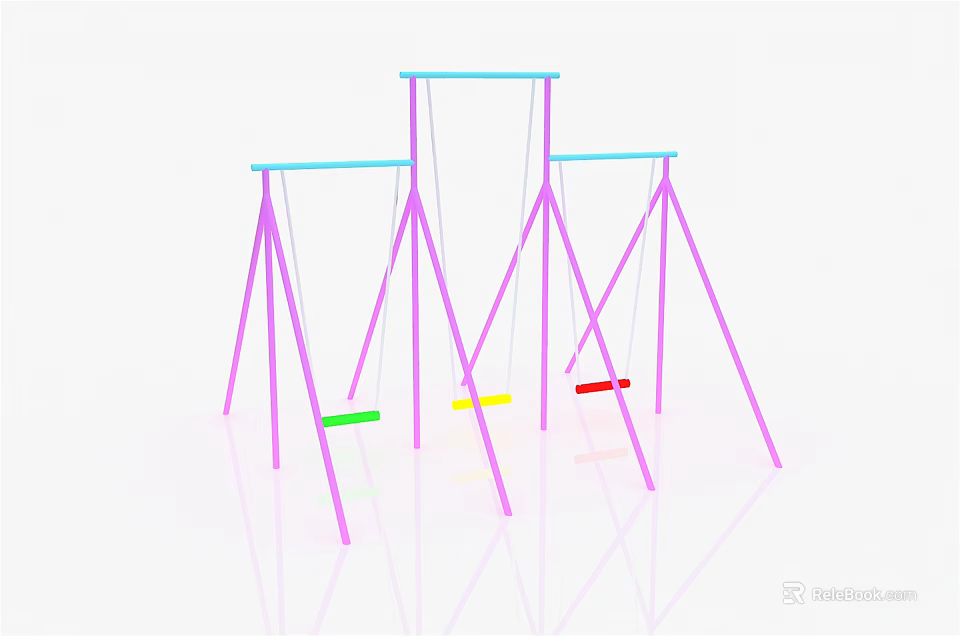 Colorful Playground Swings With Pink Frames And Green Yellow Red Seats 3d model 