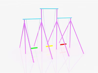 Colorful Playground Swings With Pink Frames And Green Yellow Red Seats 3d model