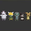 Cute Cartoon Animal Characters With Various Colorful Designs Standing In Row