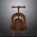 Vintage Copper Manual Press Tool With Wooden Handle And Traditional Design