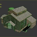 Green Roof Brick Toy House With Garage Door Small Car And Green Walls