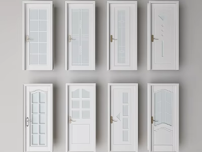Modern Hinged Doors In Various Designs With Glass Panels And White Frames 3d model