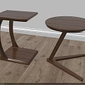 Wooden Side Table with Curved Legs and Square Base on Wooden Floor White Wall Background