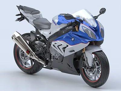 BMW Blue And White Sport Motorcycle With Streamlined Body And Transparent Windscreen 3d model