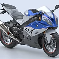 BMW Blue And White Sport Motorcycle With Streamlined Body And Transparent Windscreen